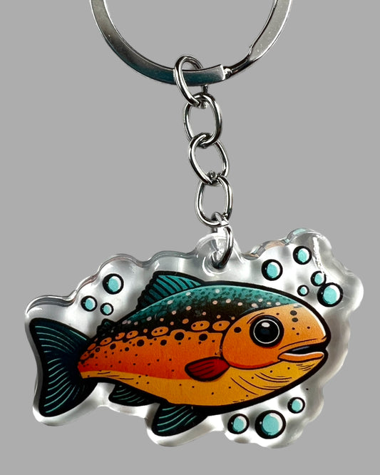 Salmon Acrylic Keychain, Wildlife Cute kawaii memorial ornament, pet portrait charm, backpack fob, dad car décor, stocking stuffer, birthday gift