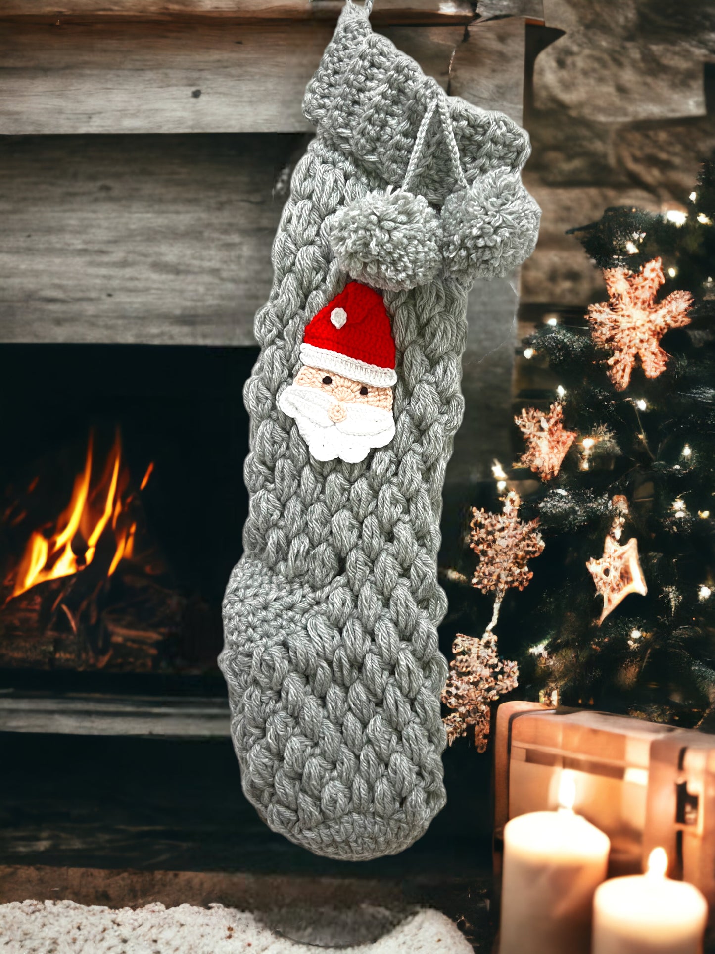 Dark Grey Santa Christmas Stocking