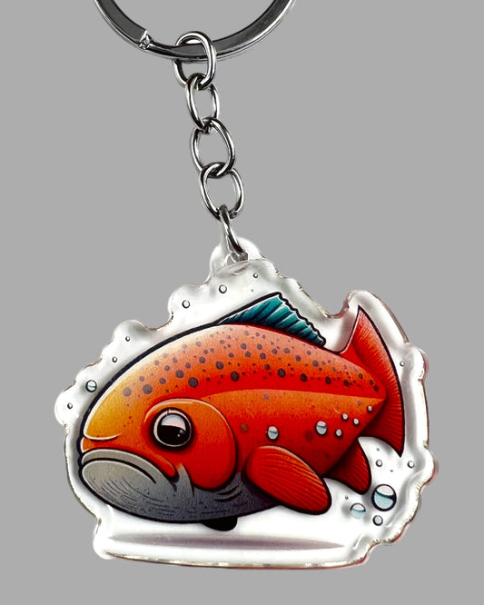 Salmon fish Acrylic Keychain, Wildlife Cute kawaii memorial ornament, pet portrait charm, backpack fob, dad car décor, stocking stuffer, birthday gift