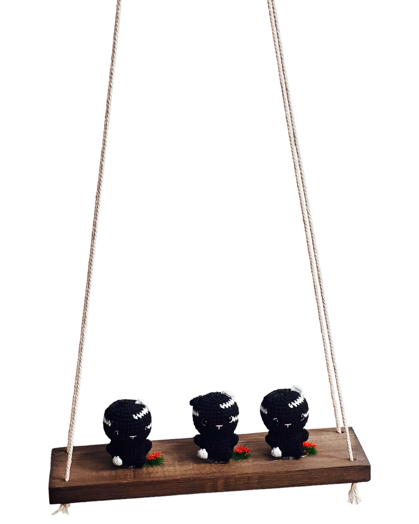 Black cats on a swing  Hanging Wall Shelf