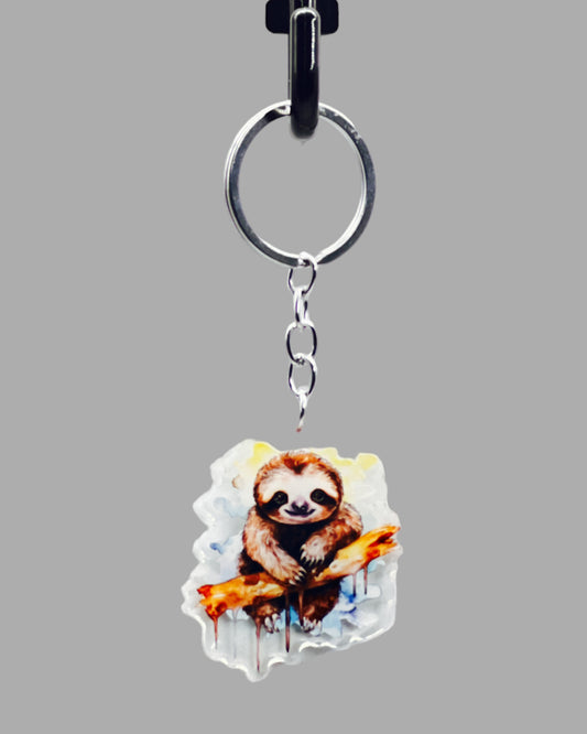 Sloth Acrylic keychain, Wildlife Cute kawaii memorial ornament, pet portrait charm, backpack fob, dad car décor, stocking stuffer, birthday gift