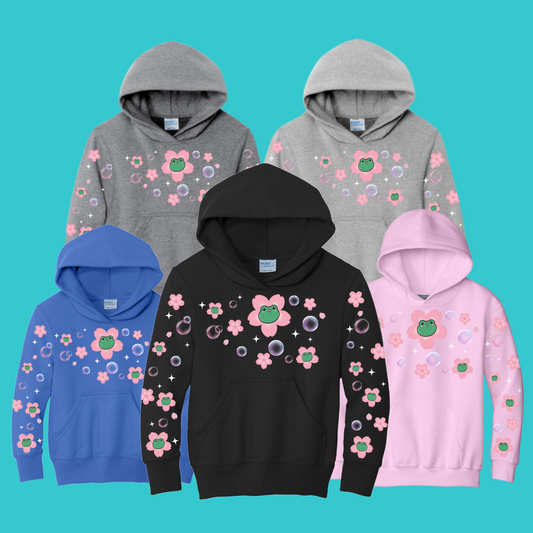 Youth Kawaii Frog Sakura Hoodie  : Perfect Mother's Day Gift & Fall Winter Essential  .  Trendy, Cherry Blossom Style for Your Best Friend's