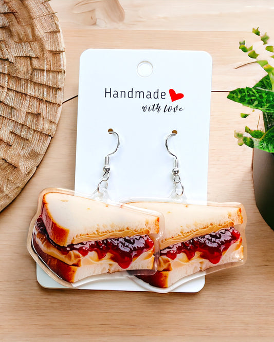 Peanut Butter and Jelly Acrylic earrings, funky weird earrings, quirky earrings, cool funny earrings, gift for her, birthday gift,  Christmas stocking stuffer