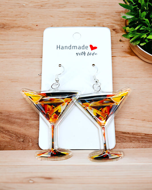 Martini Acrylic earrings, funky weird earrings, quirky earrings, cool funny earrings, gift for her, birthday gift,  Christmas stocking stuffer