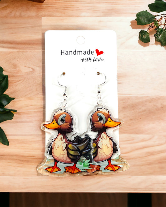 Mallard Ducks Acrylic earrings, funky weird earrings, quirky earrings, cool funny earrings, gift for her, birthday gift,  Christmas stocking stuffer