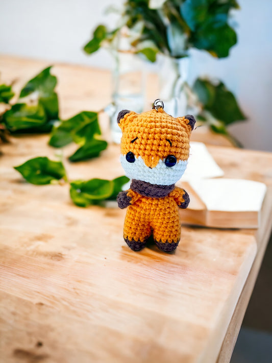 Fox crochet keychain Miniature amigurumi figurine for office desk decor, fidget sensory toy, unique gift for car dashboard . kawaii pocket  hug