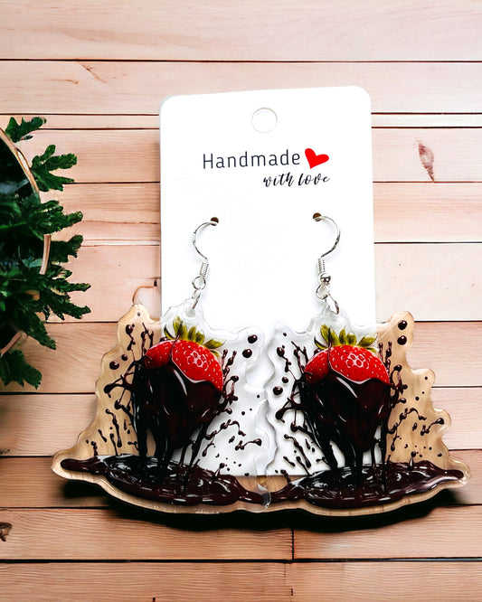 Chocolate Strawberry Acrylic Earrings funky weird quirky earrings, cool funny  gift for her, birthday gift,  Christmas stocking stuffer