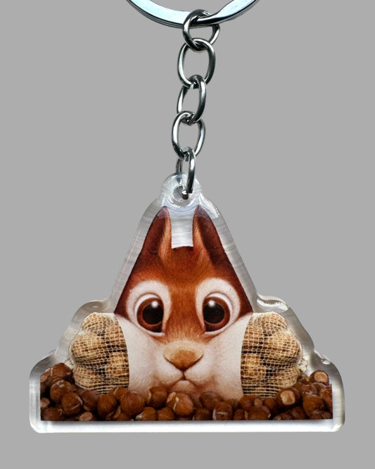 Squirrel wildlife acrylic keychain, Cute kawaii memorial ornament, pet portrait charm, backpack fob, dad car décor, stocking stuffer, birthday gift