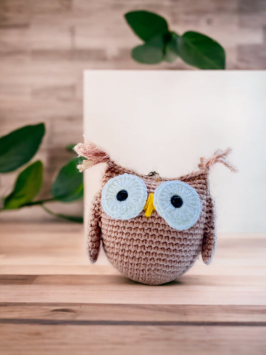 Owl crochet keychain Miniature amigurumi figurine for office desk decor, fidget sensory toy, unique gift for car dashboard . kawaii pocket  hug