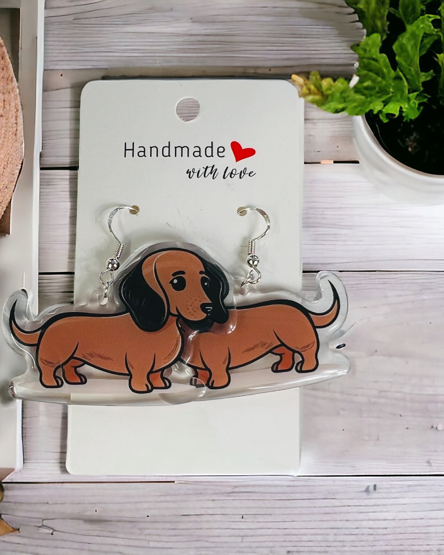 Dachshund Dog mom Acrylic fun kawaii earrings, pet memorial charm, cute puppy, loss sympathy, quirky earrings, grief gift for her, animal lover