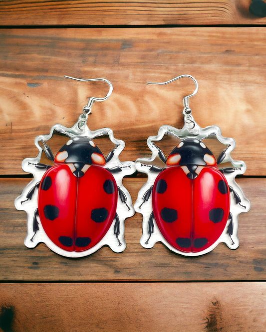 Ladybug fun acrylic earrings, funky weird earrings, quirky earrings, cool funny earrings, gift for her, birthday gift,  Christmas stocking stuffer