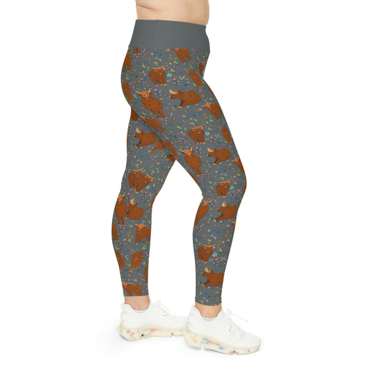 Highland cows Plus Size Leggings, animal kingdom, One of a Kind Workout Activewear for Wife Fitness, Girlfriend mom and me tights Christmas Gift