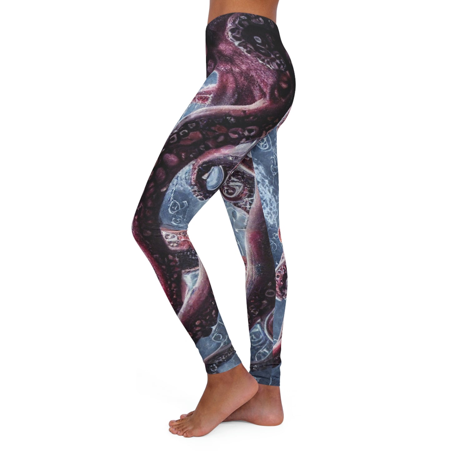 Octopus Beach Plus Size Leggings, One of a Kind Gift - Unique Workout Activewear tights for Mom fitness, Mothers Day, Girlfriend Christmas Gift