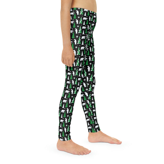 Christmas Tree Bear animal Kingdom Youth Leggings, One of a Kind Gift - Workout Activewear tights for kids, Granddaughter, Niece Christmas Gift