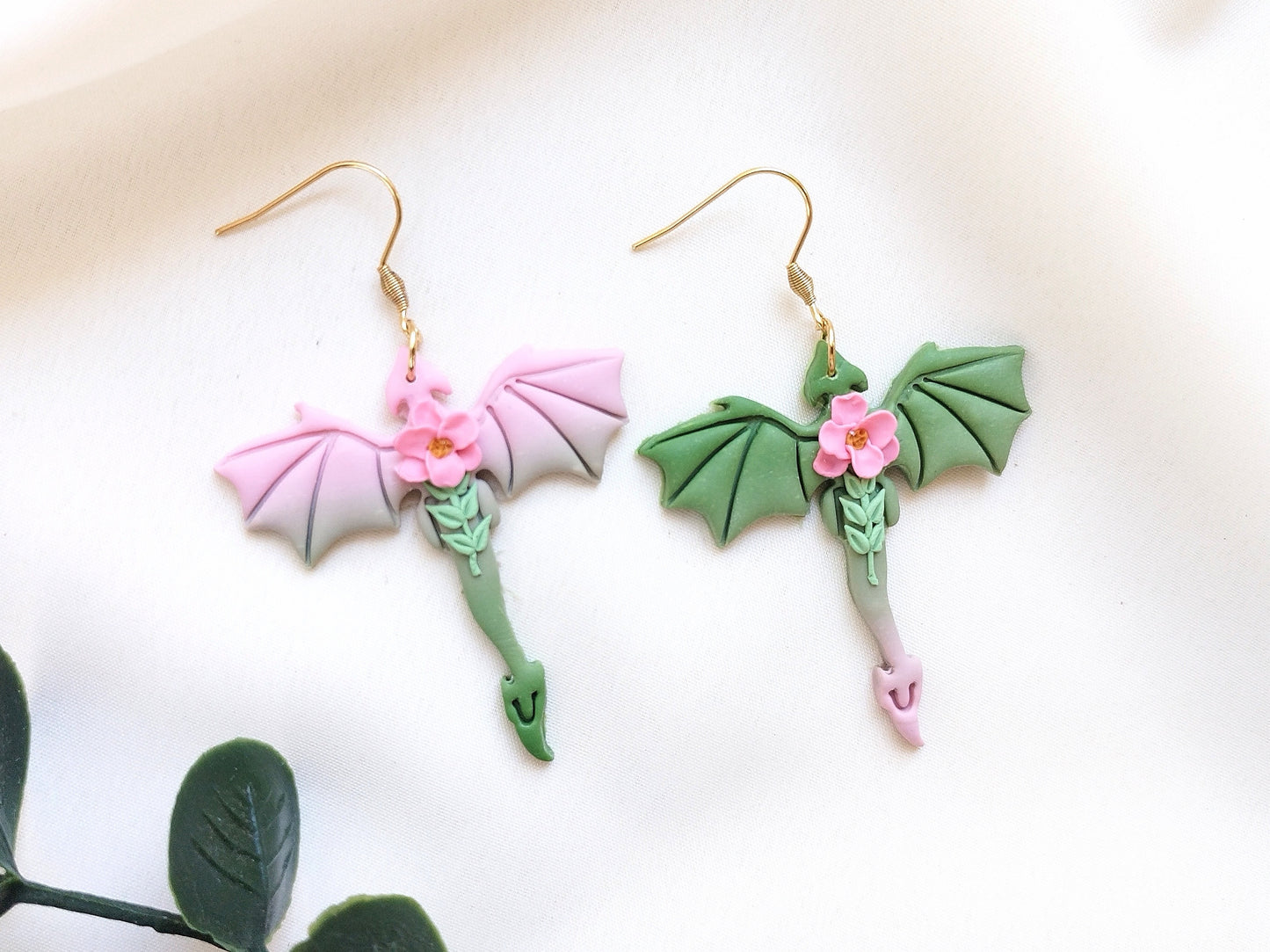 Sakura Dragonfly polymer clay earrings, japanese kawaii earrings, fun funky weird handmade nature, cute anime, novelty quirky unique earrings