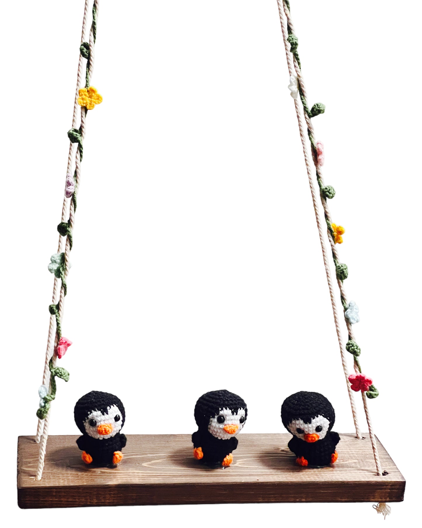 Black Penguin on a swing  Hanging Wall Shelf