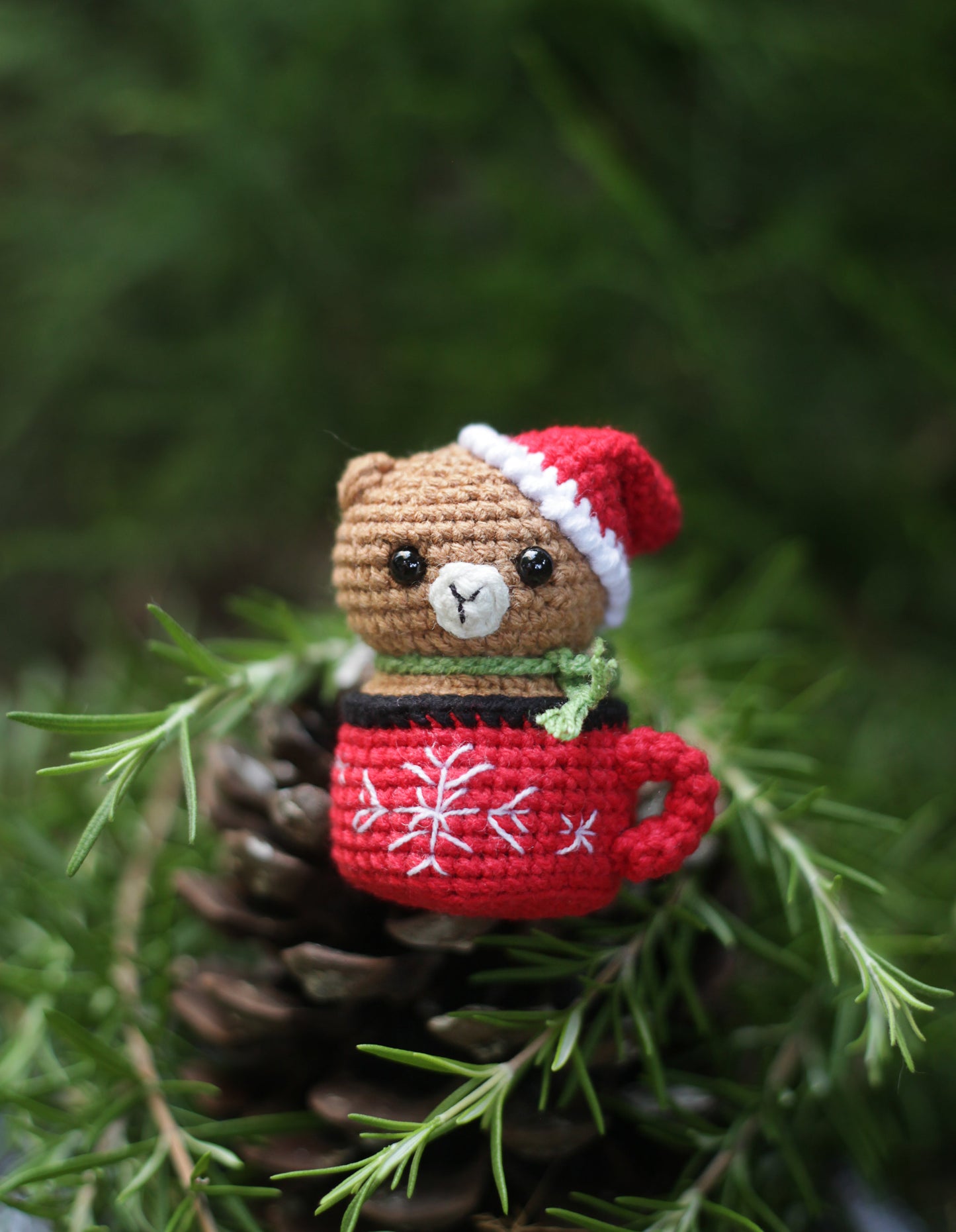 Bear Christmas Crochet ornament  Amigurumi : Cute Desk Decor Toy, Baby's First Nativity, Stocking Stuffer, Unique Festive Decor