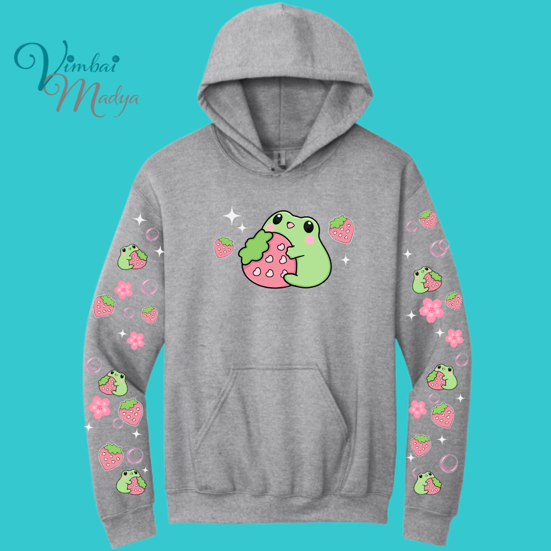 Strawberry Kawaii Frog  Sweater Hoodie  : Perfect Mother's Day Gift & Fall Winter Essential  .  Trendy, Unisex Style for Your Best Friend's Wardrobe