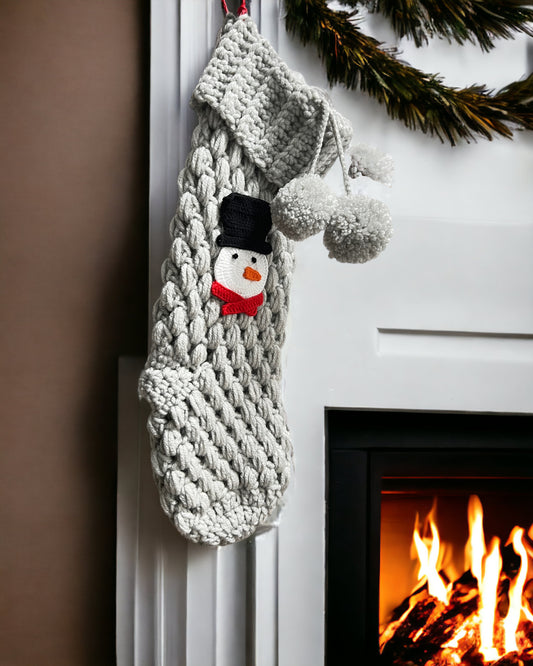 Light Grey Snowman Christmas Stocking