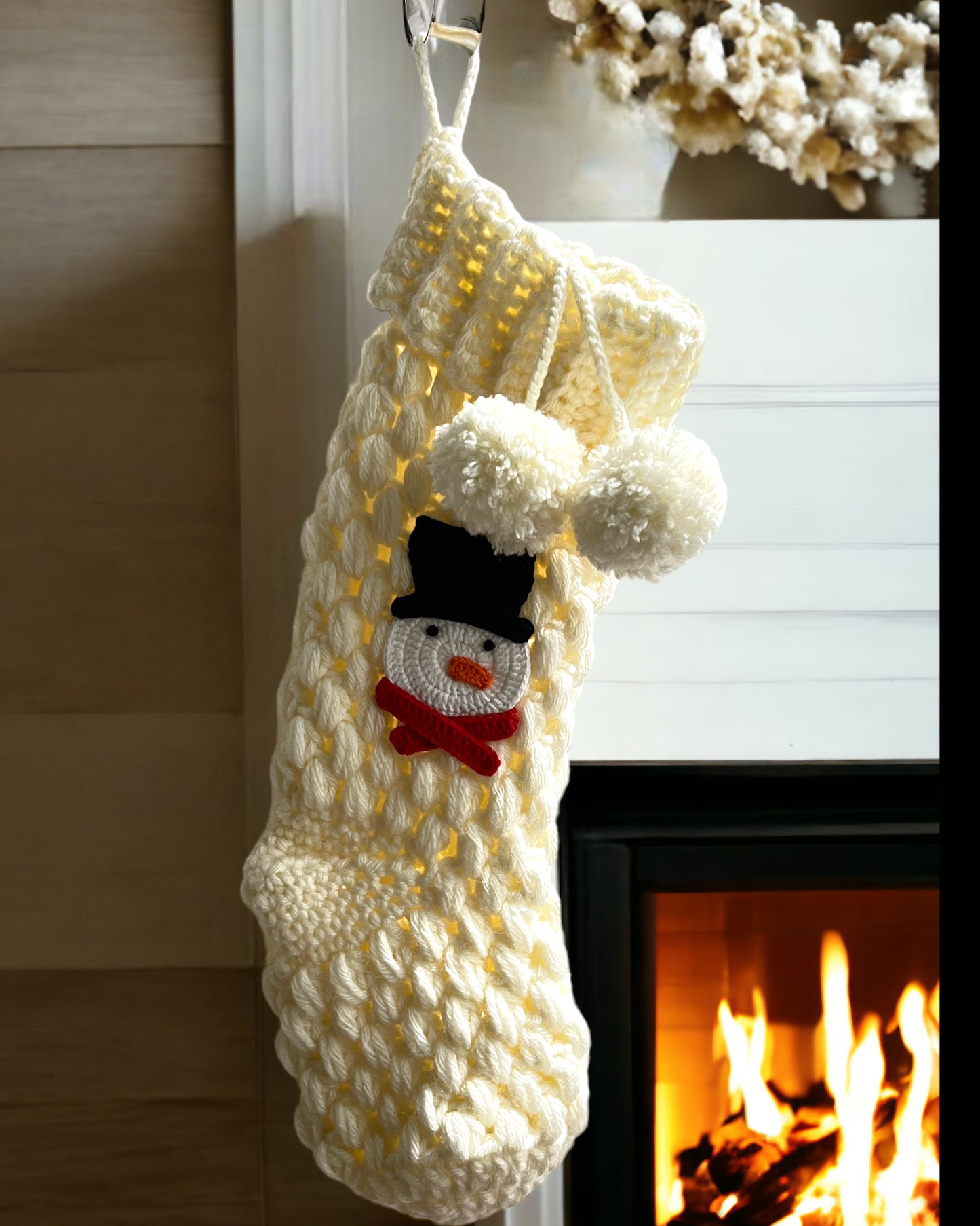 Snowman Cream Christmas Stocking
