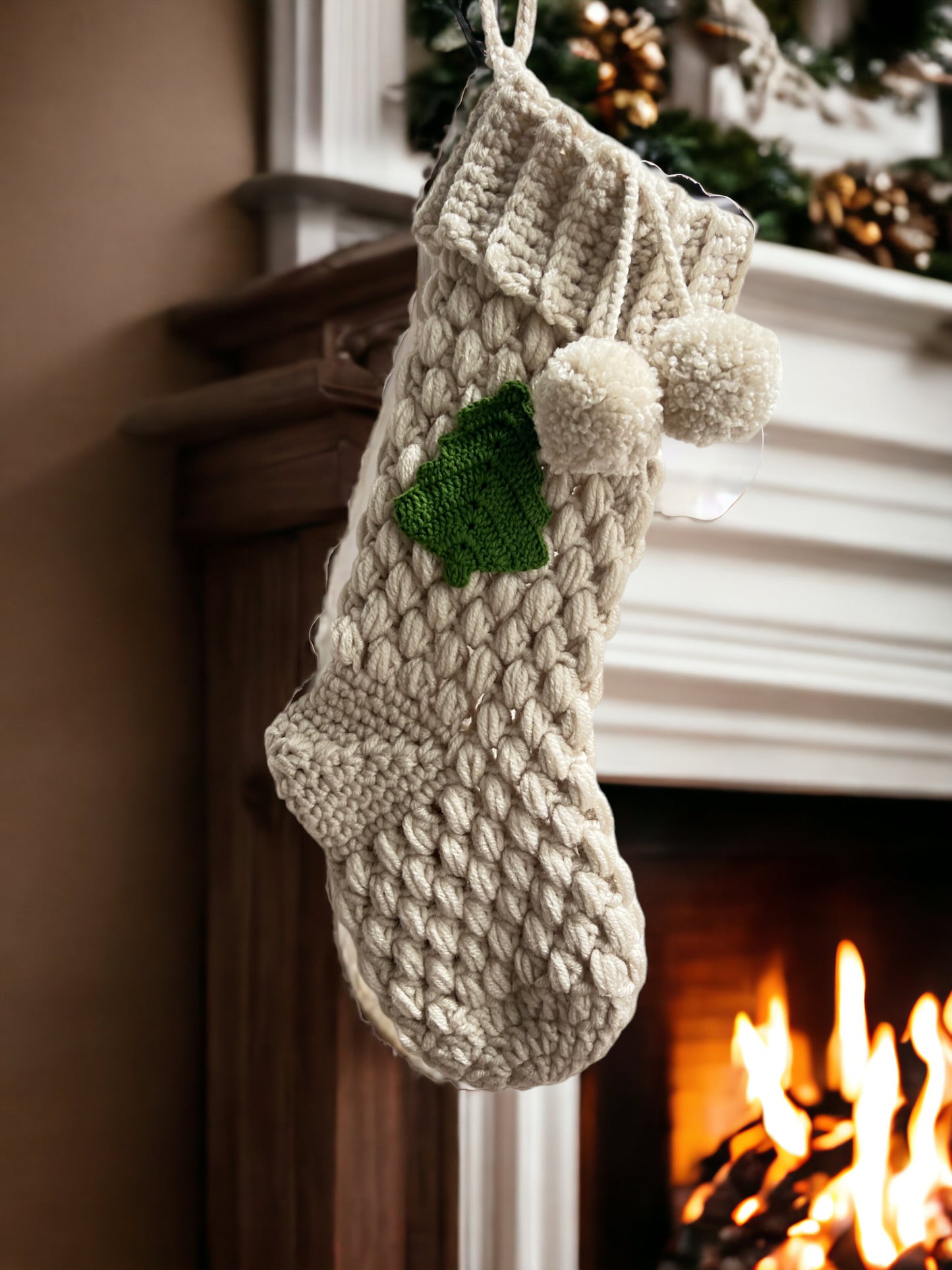 Beige with a Christmas tree Christmas Stocking