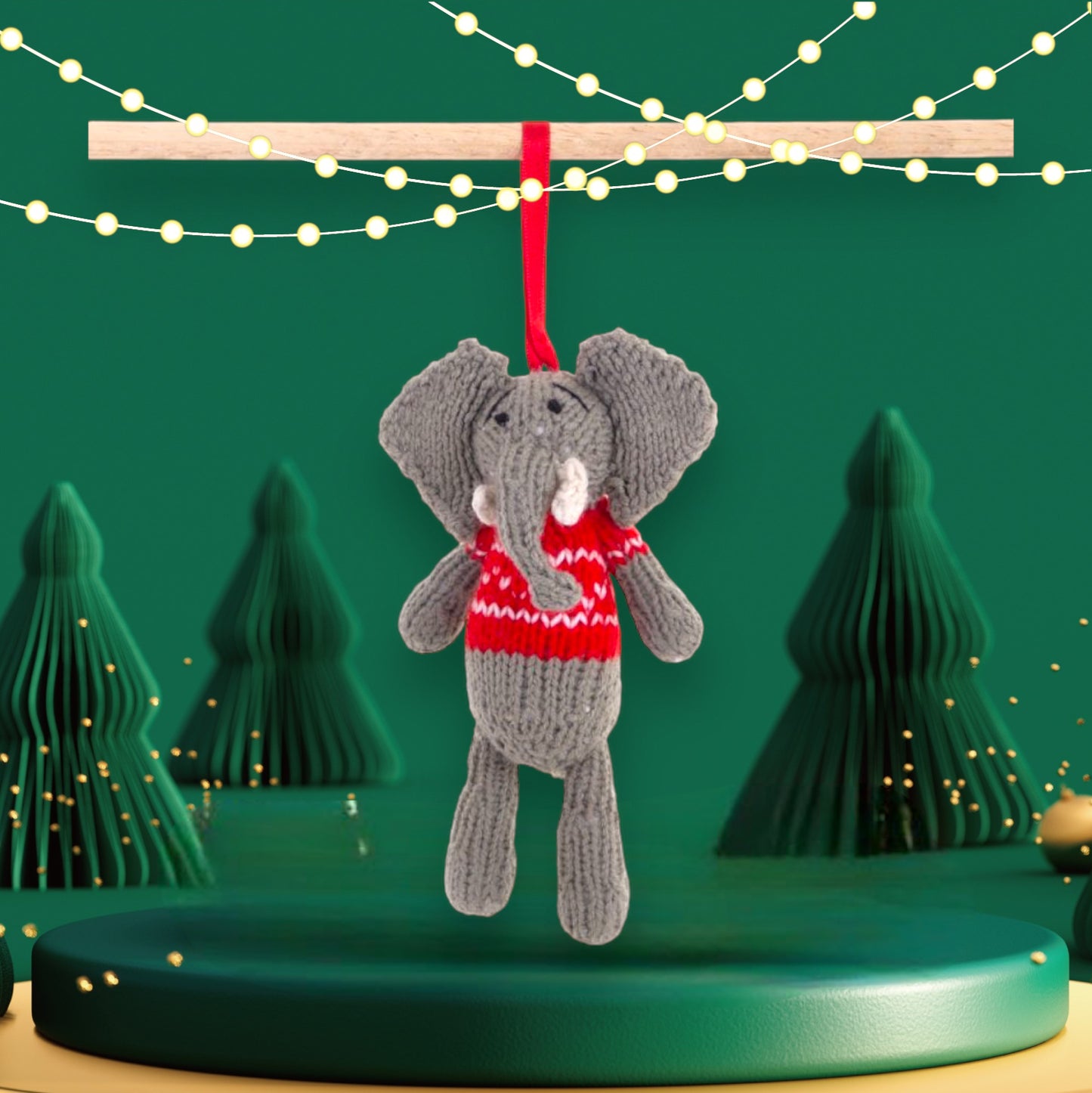 Gogo Christmas Ornament: Elephant (Nzou) Red Ornament