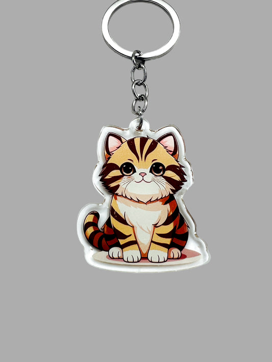 Tiger Tabby Cat Acrylic Keychain, Cute kawaii memorial ornament, pet portrait charm, backpack fob, dad car décor, stocking stuffer