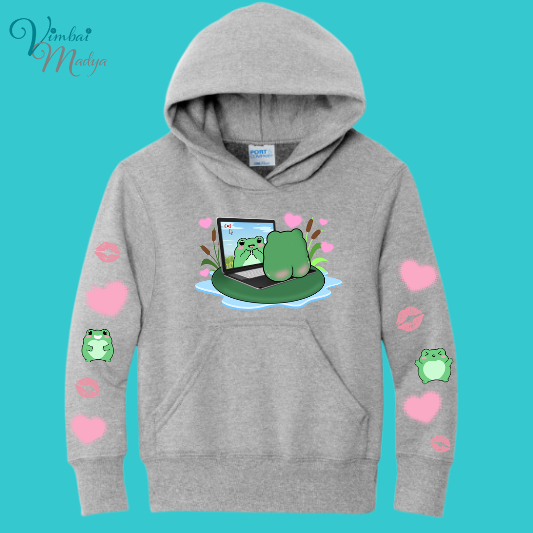 Youth Unisex Clothing Frog Kawaii Frog Sweater Hoodie : frog and toad couples Gift .Best Friend Gift.  Fall Winter Essential