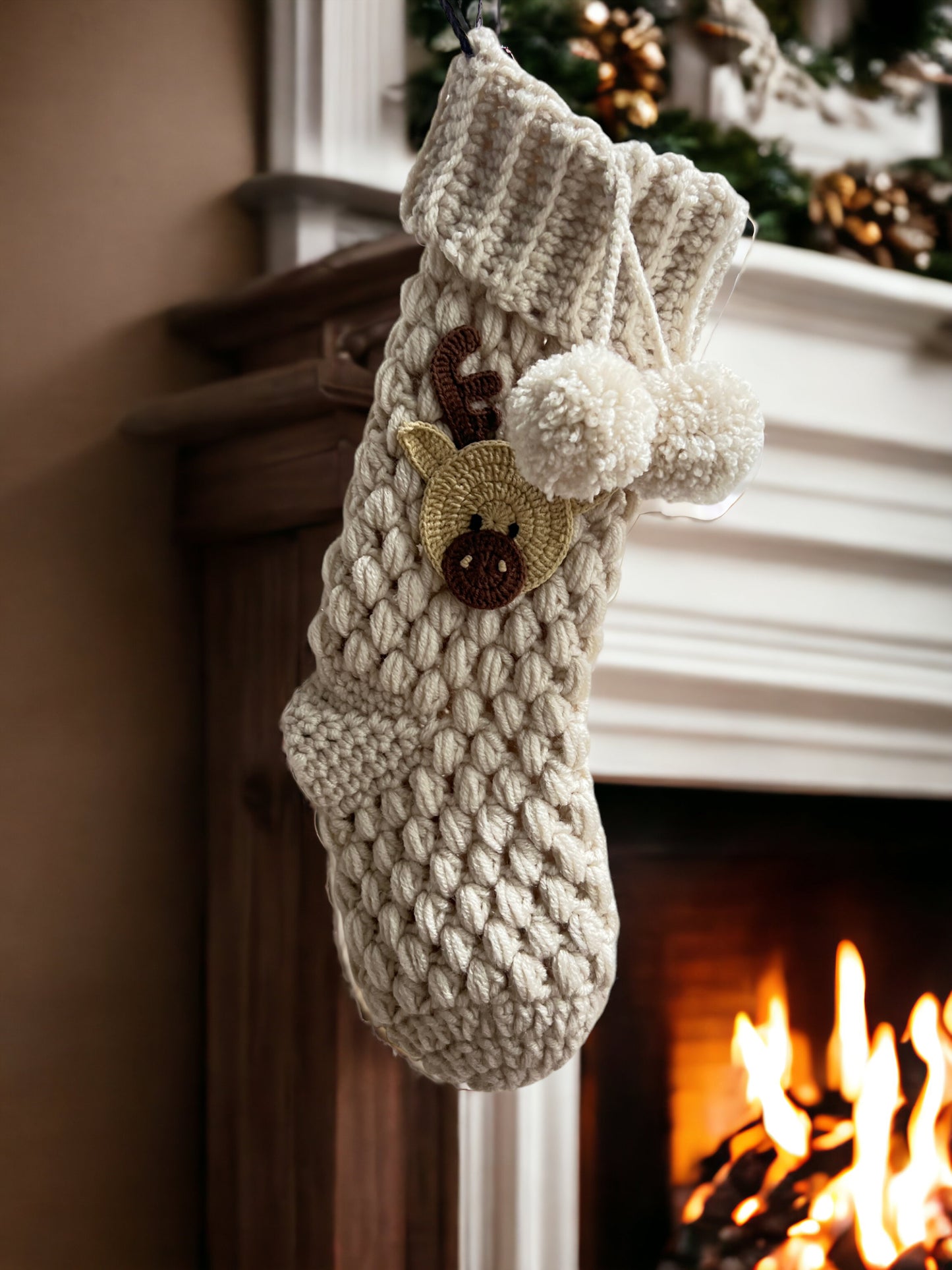 Beige Reindeer Christmas Stockings