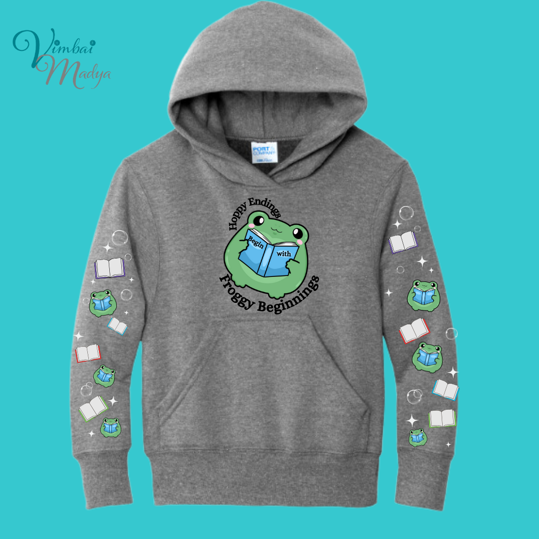 Youth Frog Book Lovers Gift Sweatshirt Unisex Clothing Kawaii  Hoodie : Best Friend Gift . Fall Winter Essential