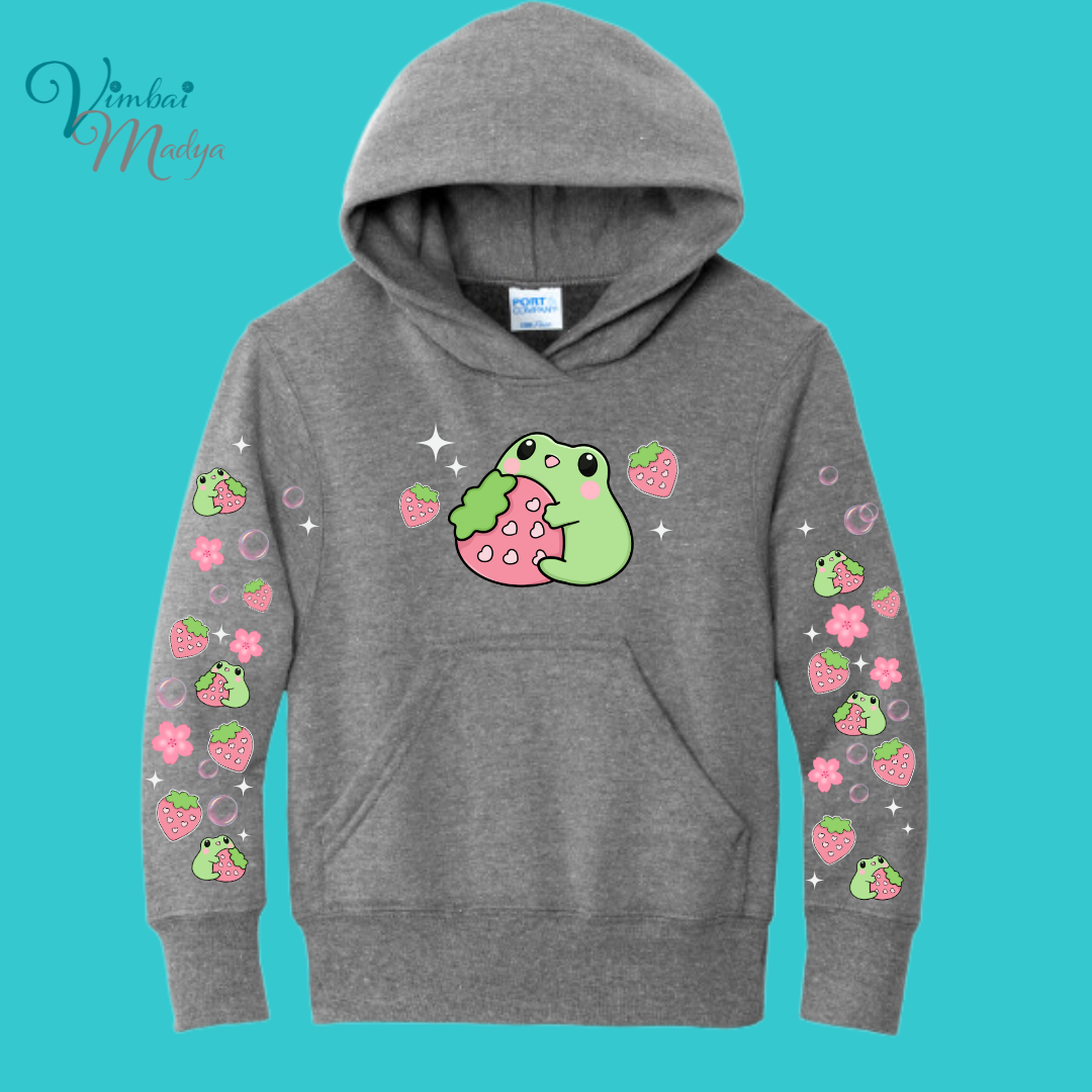 Kawaii Frog  Youth Sweater Hoodie  : Perfect Birthday Gift & Fall Winter Essential  .  Trendy, Unisex Style for Your Best Friend's Wardrobe