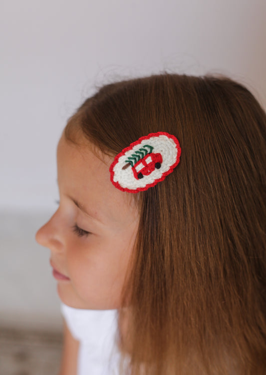 Christmas Crochet Trim Snap Hair Clips, Hair barrettes for kids