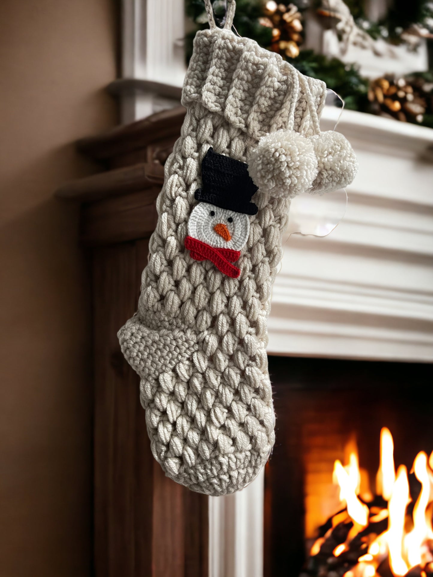 Beige Snowman Christmas Stocking