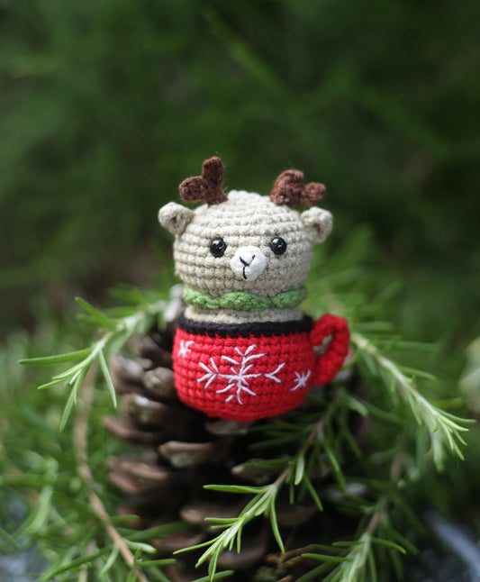 Reindeer ears bear crochet mini doll Christmas ornament