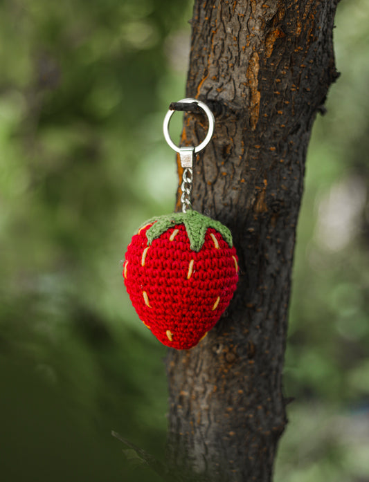 Strawberry Key Ring :Amigurumi Strawberry keychain,  bag accessory , pet lovers keychain, memorial keyring, cute animal keychain