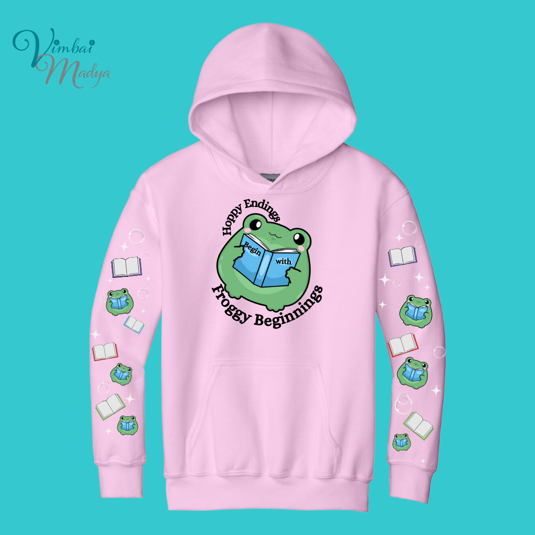 Youth Frog Book Lovers Gift Sweatshirt Unisex Clothing Kawaii  Hoodie : Best Friend Gift . Fall Winter Essential