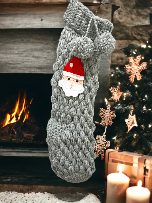 Grey Santa Christmas Stocking