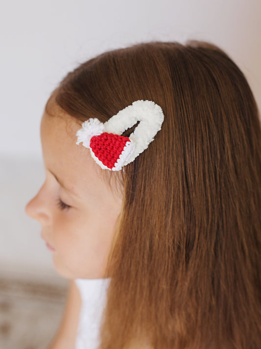 Christmas Crochet Trim Snap Hair Clips, Hair barrettes for kids