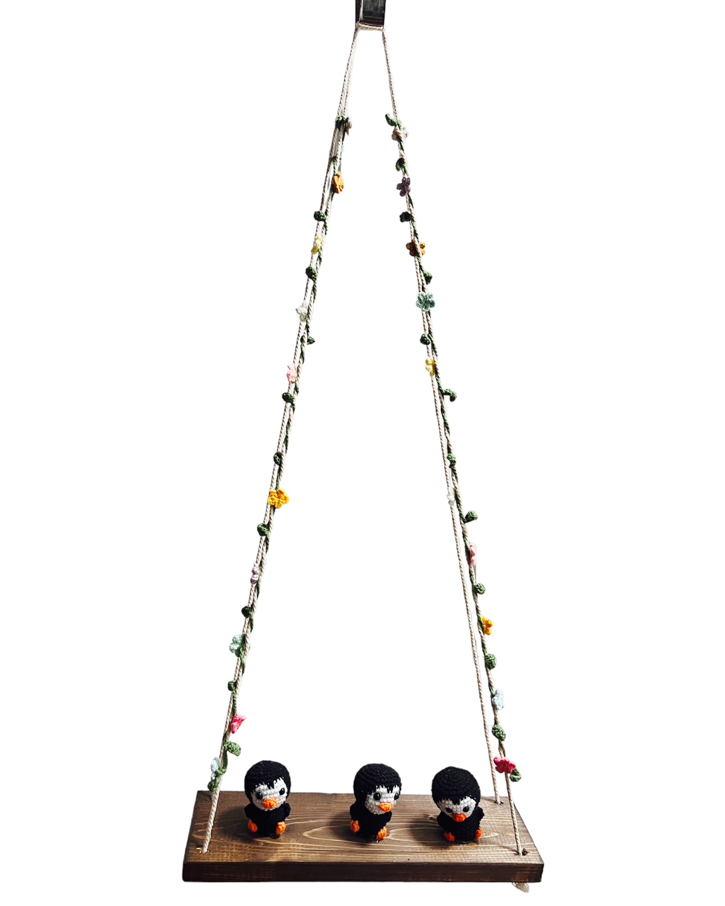 Black Penguin on a swing  Hanging Wall Shelf