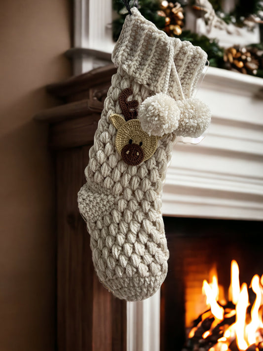 Beige Reindeer Christmas Stockings