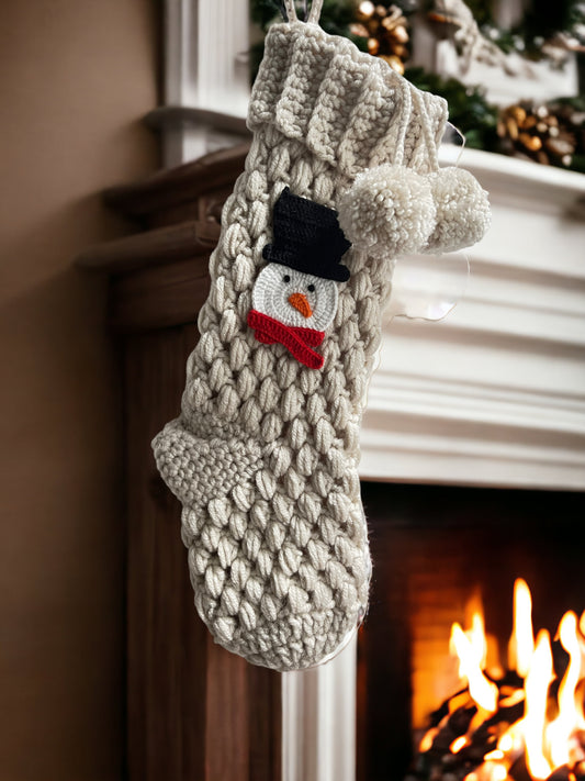 Beige Snowman Christmas Stocking