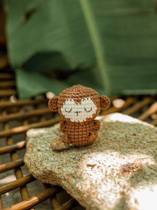 Monkey Crochet Keychain Miniature amigurumi figurine for office desk decor, fidget sensory toy, unique gift for car dashboard . kawaii pocket  hug