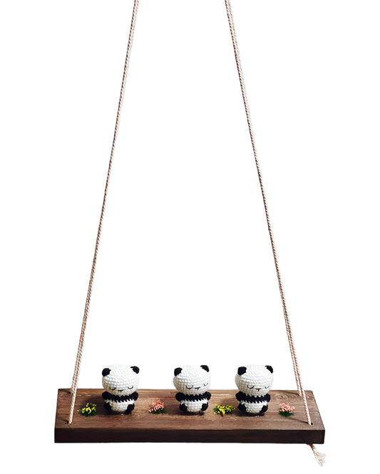 Panda on a swing  Hanging Wall Shelf