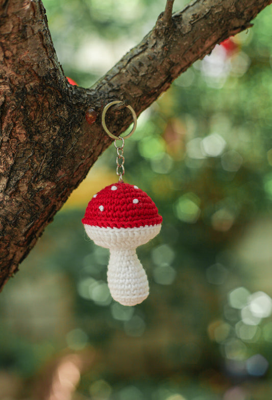 Mushroom Crochet Keychain Miniature amigurumi figurine for office desk decor, fidget sensory toy, unique gift for car dashboard . kawaii pocket  hug