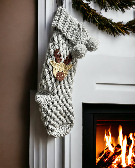 Light Grey Reindeer Christmas Stocking