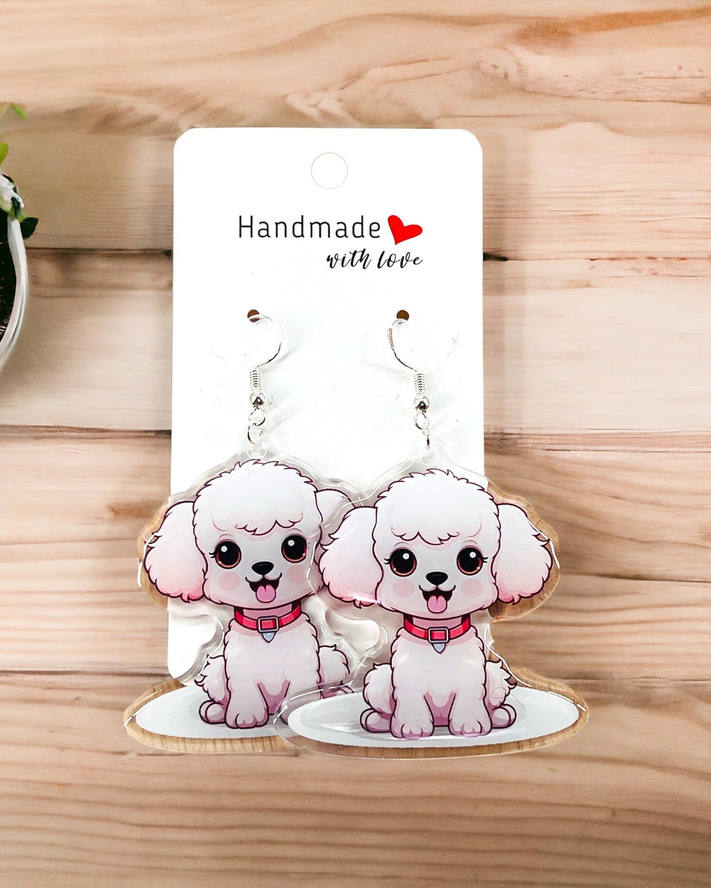 Poodle Dog mom Acrylic fun kawaii earrings, pet memorial charm, cute puppy, loss sympathy, quirky earrings, grief gift for her, animal lover gift