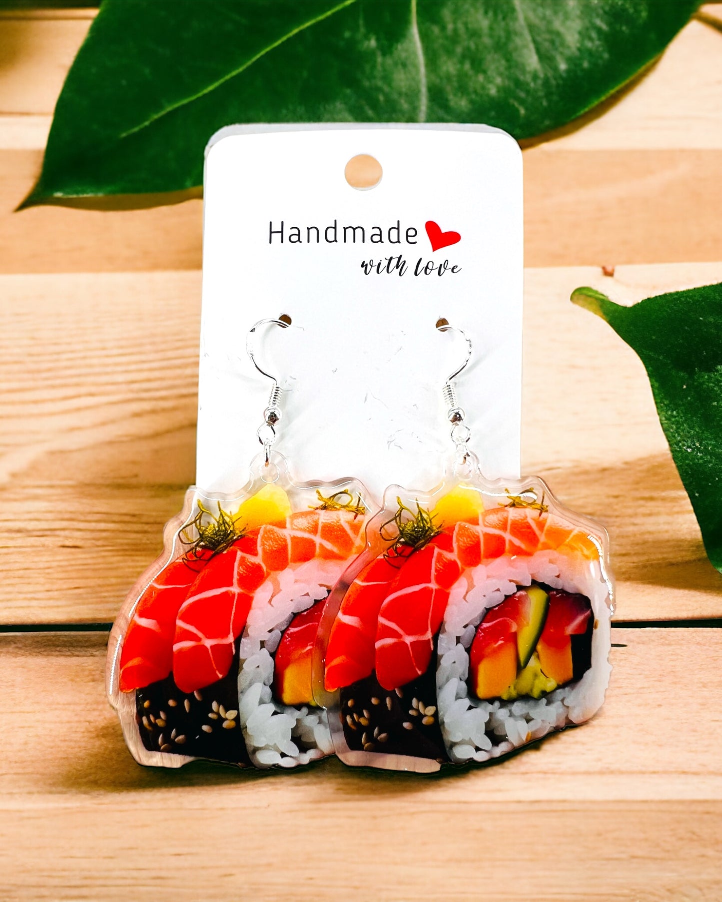 Sushi roll Asian Food acrylic earrings, funky weird earrings, quirky earrings, cool funny earrings, gift for her, birthday gift,  Christmas stocking stuffer