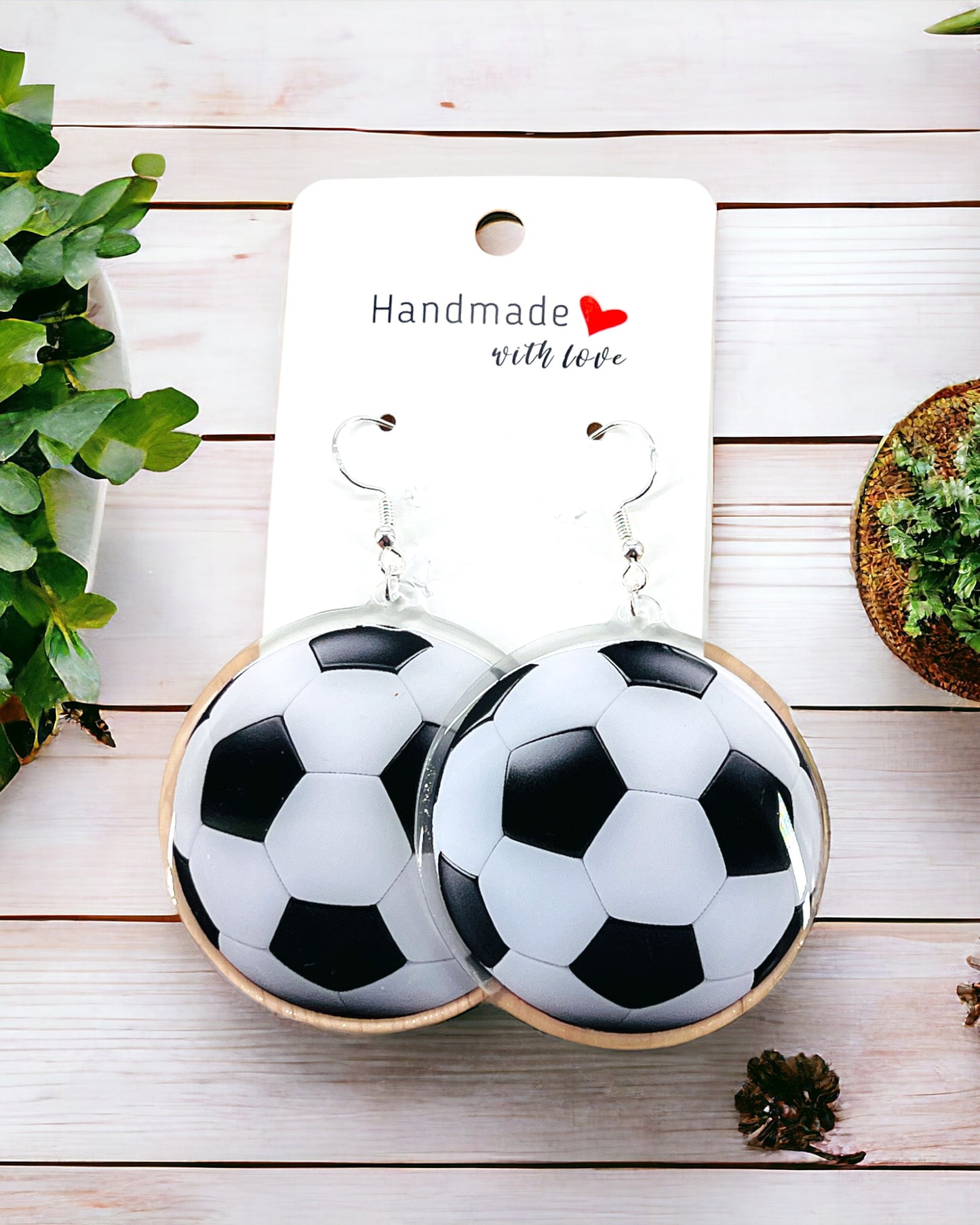 Soccer Ball Acrylic earrings, funky weird earrings, quirky earrings, cool funny earrings, gift for her, birthday gift,  Christmas stocking stuffer