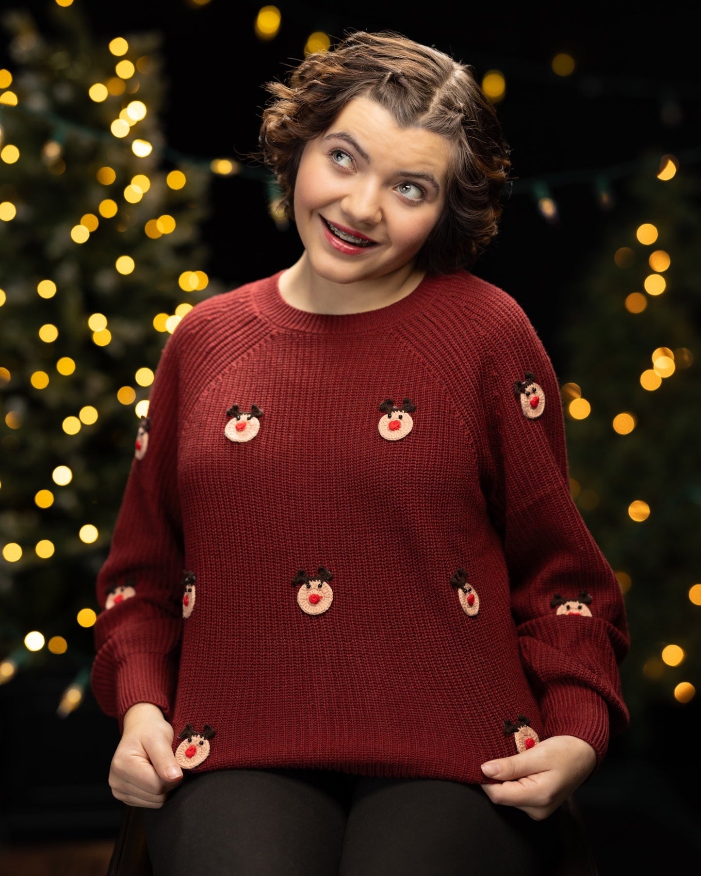 Medium Red reindeer Christmas Cable Knit Sweater