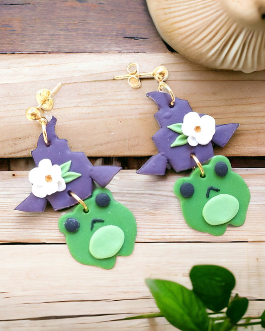 Witch frog polymer clay earrings